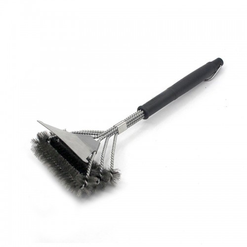 Щетка LoveGrill для гриля тройная со шкребком, нержавеющая сталь