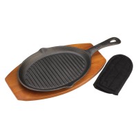 Чугунная сковорода с деревянной подставкой Grill Pro